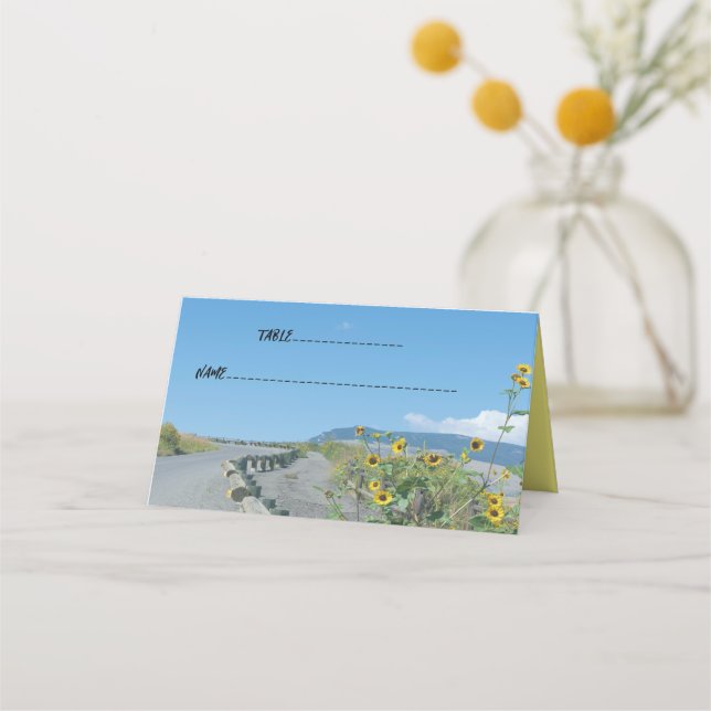 Hochzeitssonnenblumen verschmelzen Western-Bergstr Platzkarte (Vorderseite)