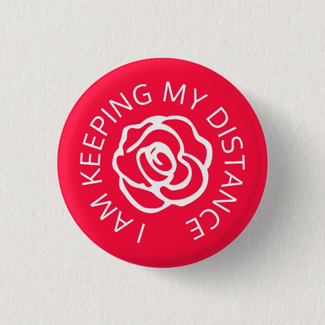 Hochzeitssozial distanzierende rote Rose Button (Vorderseite)