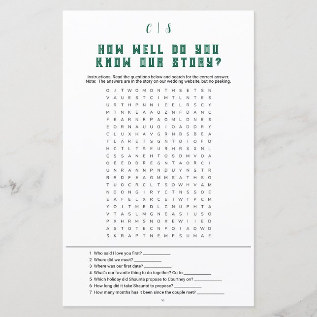 Hochzeitsspiel - Word-Suche v2 (Vorderseite)