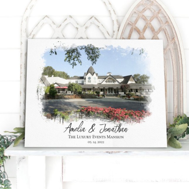 Hochzeitsstätte Foto Aquarellbraut Groom Couple Leinwanddruck (Von Creator hochgeladen)