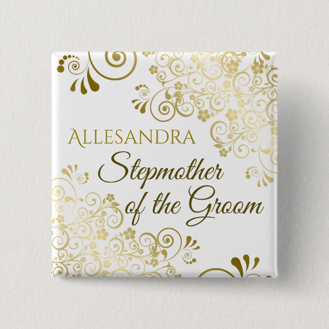 Hochzeitsstepother des Groom Gold Nametag Button (Vorderseite)