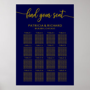 Hochzeitsstichtabelle Elegant Gold Navy Blue Poster