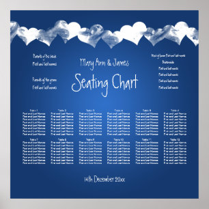 Hochzeitsstichtabelle Grunge Herz Blau Poster