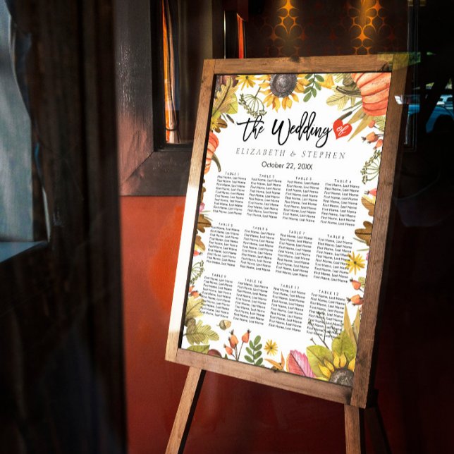 Hochzeitsstichtabelle Herbstmapel Blätter Pumpkins Poster (Von Creator hochgeladen)