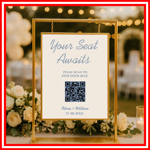Hochzeitsstichtabelle QR Code Dusty Blue Sign Poster