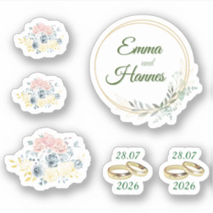 Hochzeitsstickers mit Blumenmotiv Aufkleber