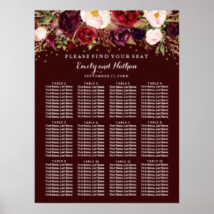 Hochzeitsstift Burgundy Gold Floral Poster