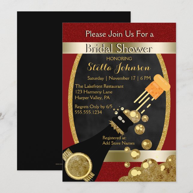 Hochzeitsstift | Chic Gold Red Champagne Einladung (Vorne/Hinten)