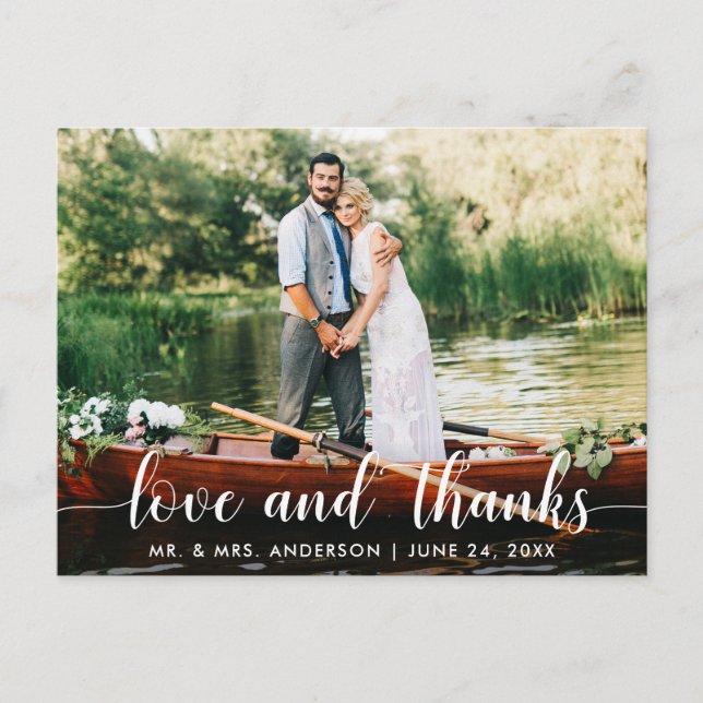 Hochzeitsstift dank Bride Groom Foto Weiße Schrift Postkarte (Vorderseite)