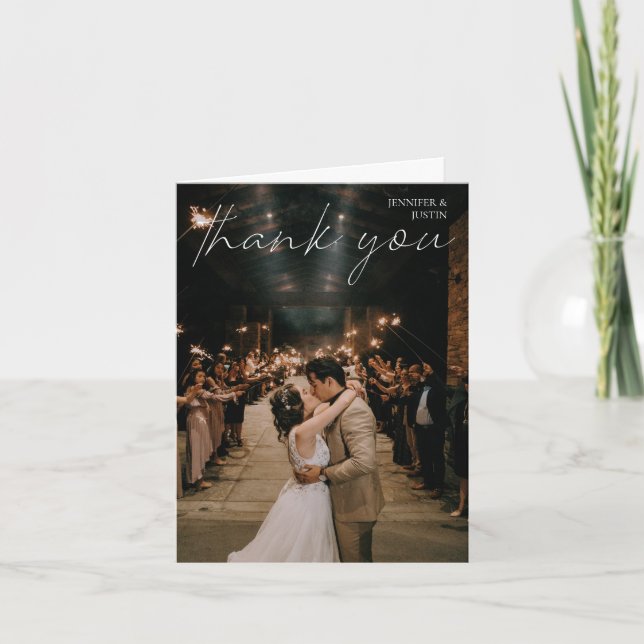 Hochzeitsstift Foto Chic Moderne Handschrift Typog Dankeskarte (Vorderseite)