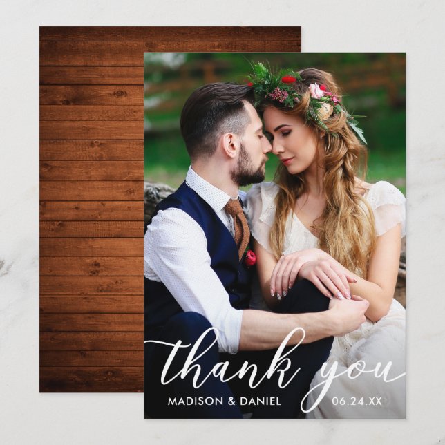 Hochzeitsstift Foto Dankeschön Card Wood Einladung (Vorne/Hinten)