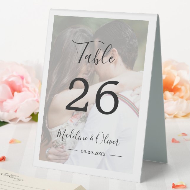 Hochzeitsstift Foto Elegante Schrift Moderne Tischaufsteller (In Situ (Hochzeit))