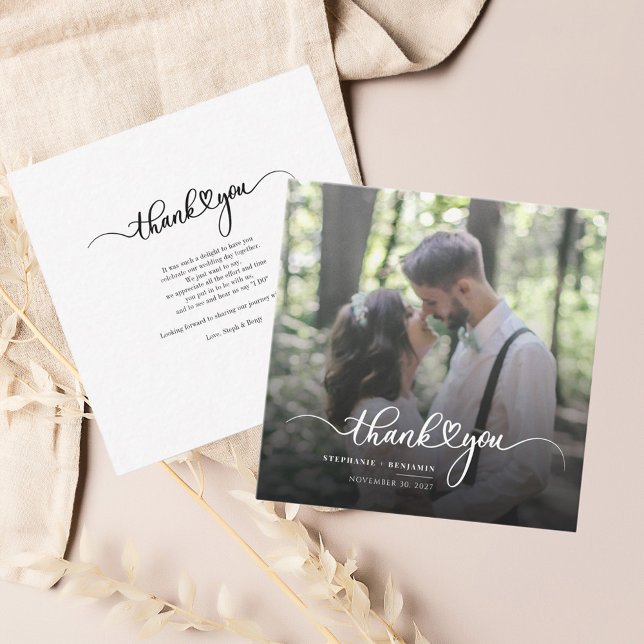 Hochzeitsstift Foto, handgeschrieben Mitteilungskarte (Wedding Day Couple Photo Script Thank You Card)