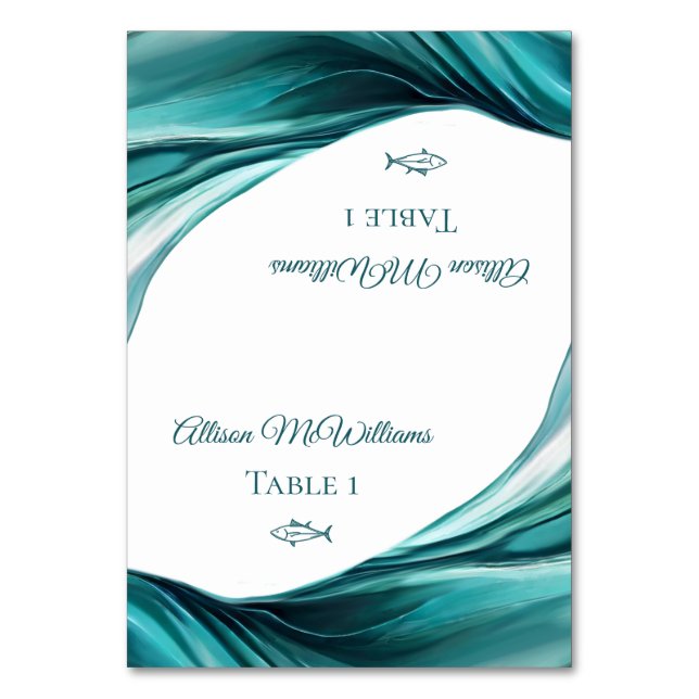 Hochzeitsstift Platzkarten-Fisch-Smaragdgrün- Tischnummer (Vorderseite)