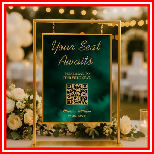 Hochzeitsstift QR Smaragdgrün und Gold Zeichen Poster