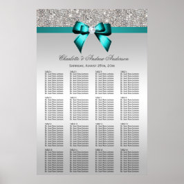 Hochzeitsstift Silver Sequin Deep Aquamarin Bow Poster