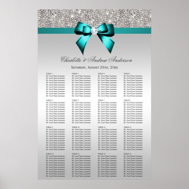 Hochzeitsstift Silver Sequin Deep Aquamarin Bow Poster (Vorne)