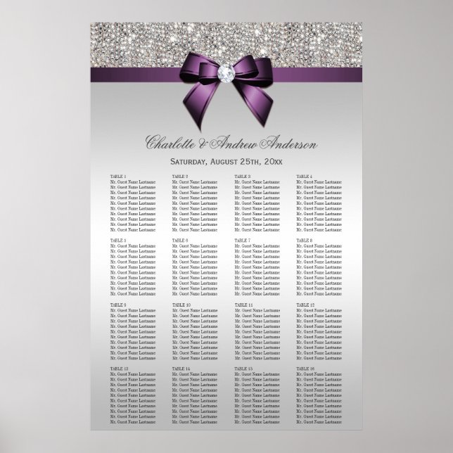Hochzeitsstift Silver Sequin Lila Bow Poster (Vorne)