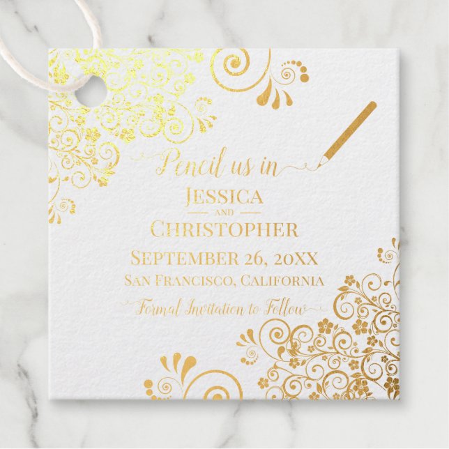 Hochzeitsstift uns Save the Date Frilly Elegant Geschenkanhänger (Vorderseite)