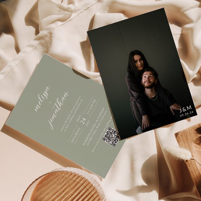 Hochzeitsstiftung des modernen hellgrünen Fotos Einladung (Von Creator hochgeladen)