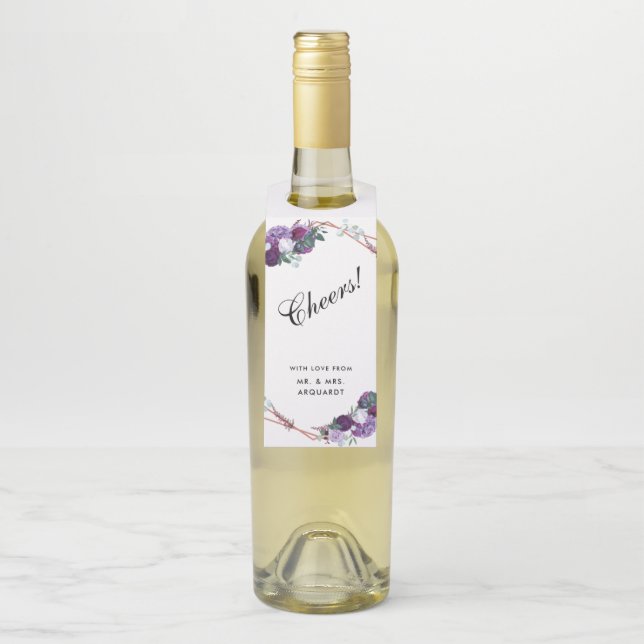 Hochzeitsstipenstische Lila Bläsergeometrie Flaschenanhänger (Auf Flasche)