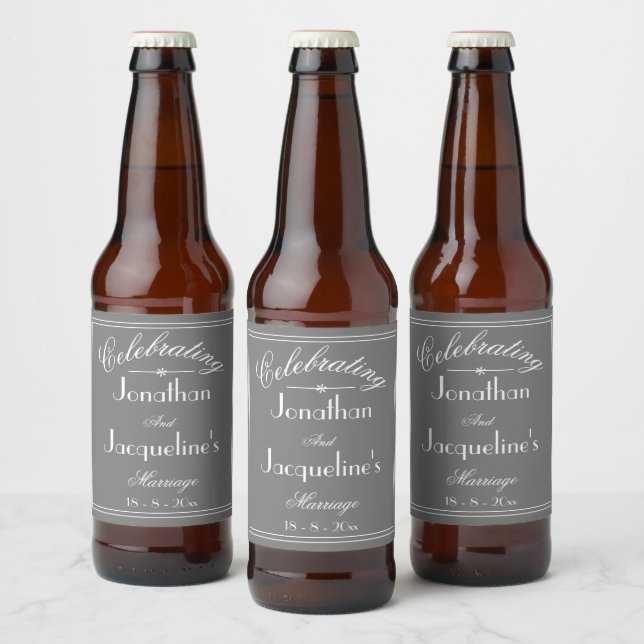 Hochzeitsstipps Individuelle Name Grau Weiß Niedli Bierflaschenetikett (Flaschen)