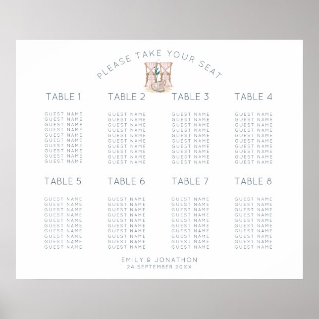 Hochzeitsstuhl 8 Tabelle 80 Quadrat Sitzplan Poster (Vorne)