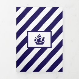 Hochzeitssuite für Nautische Streifen und Navy Blu Dreifach Gefaltete Einladung