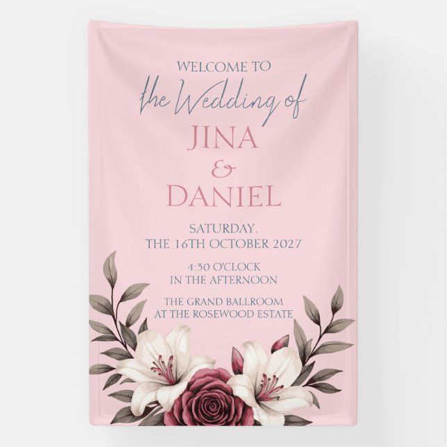 Hochzeitssuite mit Blumen (pink) Banner (Vertikal)