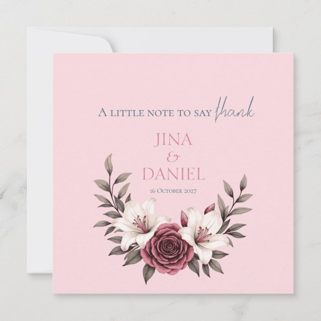 Hochzeitssuite mit Blumen (pink) Dankeskarte (Vorderseite)