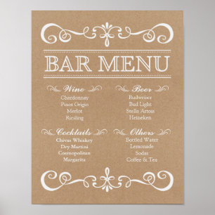 Hochzeitssymbol - Bar Menu Rustic Wedding Sign Poster
