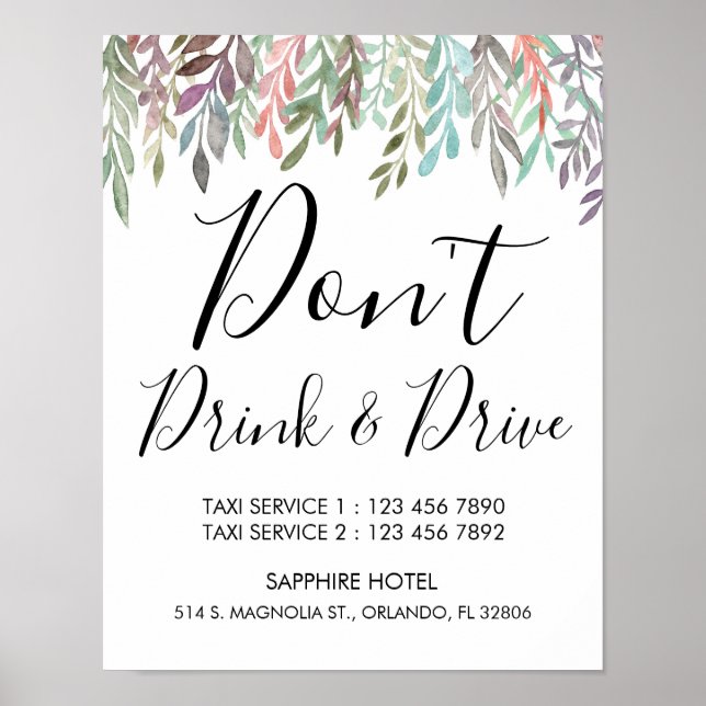 Hochzeitssymbol - Don't’ Drink & Drive Greenery Ze Poster (Vorne)