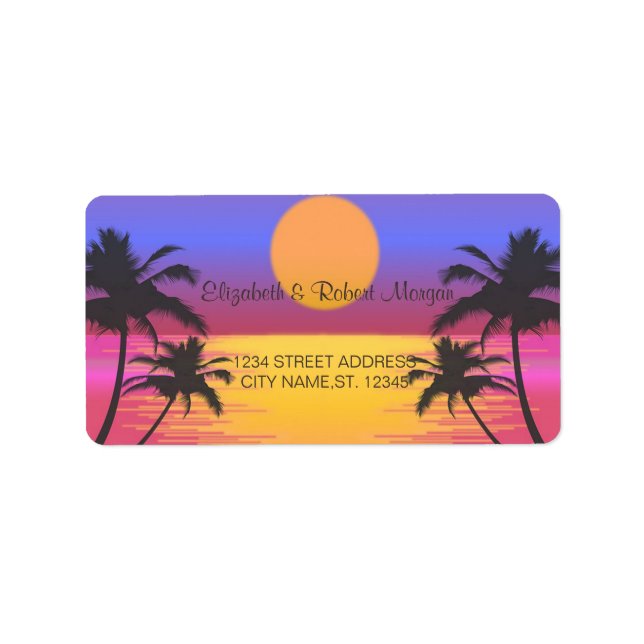 Hochzeitssymbol für Sonnenuntergang am Strand Adressaufkleber (Vorne)