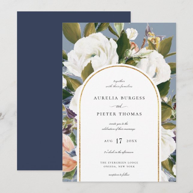 Hochzeitsszenarien für botanische Blumengestelle  Einladung (Vorne/Hinten)