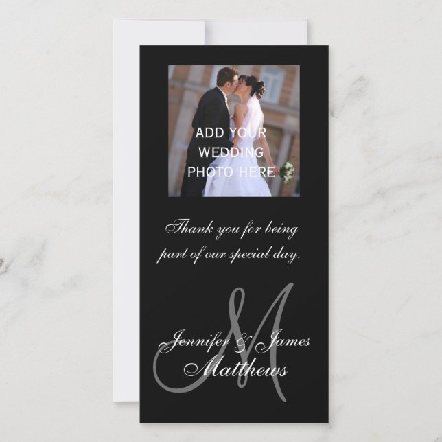 Hochzeitsszenario-Foto Vielen Dank, Monogram-Namen Dankeskarte (Vorderseite)