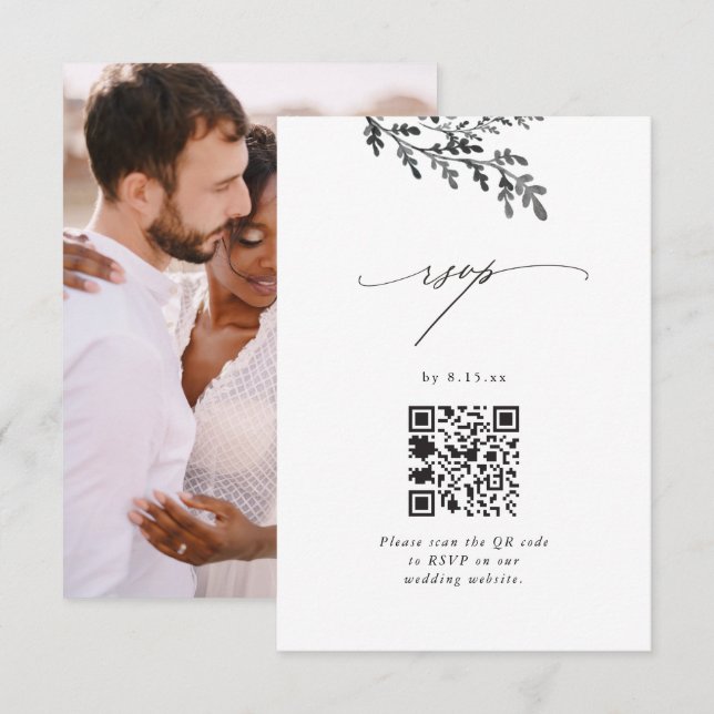 Hochzeitsszenario mit QR-Code und Foto RSVP Karte (Vorne/Hinten)