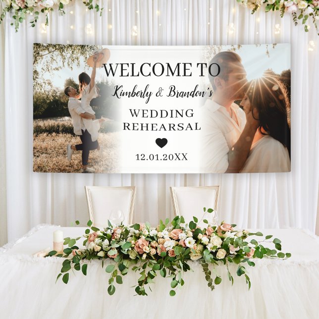 Hochzeitsszenario Probe Custom 2 Foto Collage Will Banner (Wedding Rehearsal Custom 2 Photo Collage Welcome Banner)