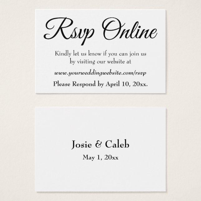 Hochzeitsszenario RSVP Online Schwarzes Script ein (Vorne & Hinten)