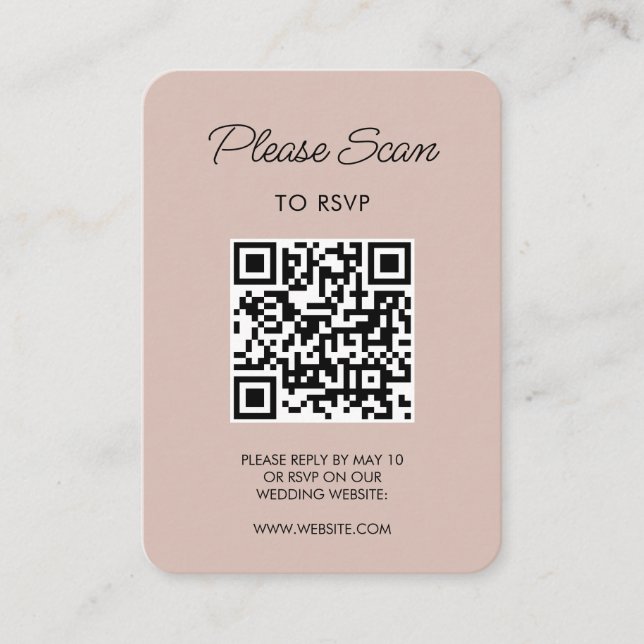 Hochzeitsszenario RSVP, QR-Code Moderner Minimalis Begleitkarte (Vorderseite)
