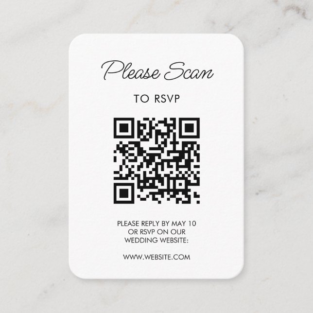 Hochzeitsszenario RSVP, QR-Code Moderner Minimalis Begleitkarte (Vorderseite)