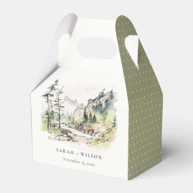 Hochzeitsszenario "Soft Woods Mountain" Geschenkschachtel (Vorderseite)