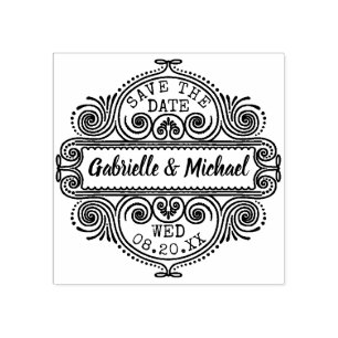 Hochzeitsszenario Speichern des Verzierten Vintage Gummistempel