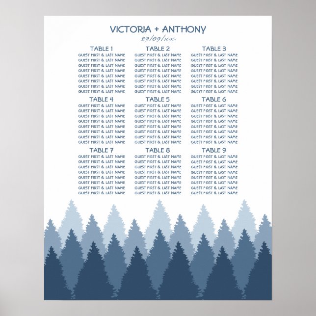 Hochzeitstabelle für Blauwaldgebiete Poster (Vorne)
