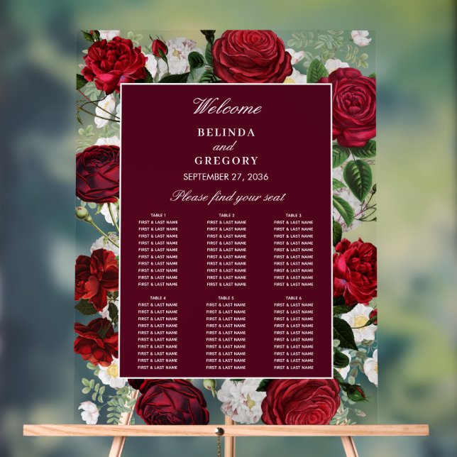 Hochzeitstabelle für Burgund-Floral-Wasserfarben Acrylschild (Neutral)