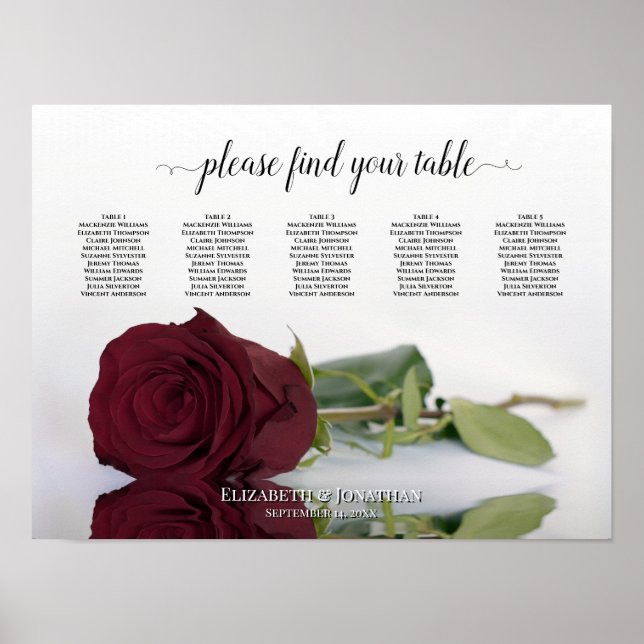 Hochzeitstabelle für Burgund Rote Rose 5 Poster (Vorne)