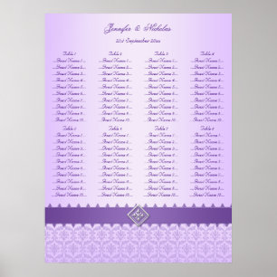 Hochzeitstabelle für Lilac- und Lila Damaskohle Poster