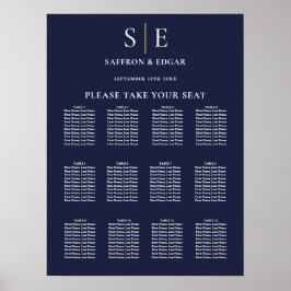Hochzeitstabelle für Navy Blue und Gold Monogram Poster