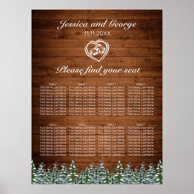 Hochzeitstabelle für verschneite Wälder und Wälder Poster (Vorne)