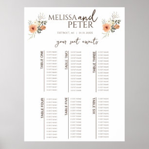 Hochzeitstabelle für Wildblumen Poster