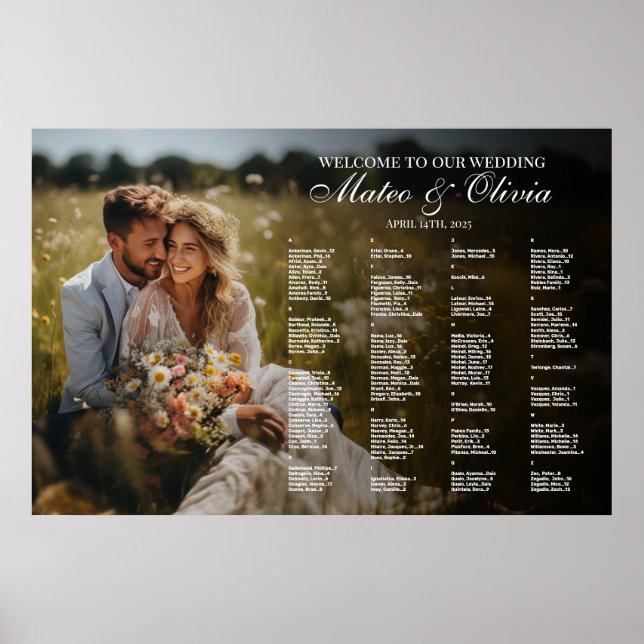 Hochzeitstabelle mit alphabetischem Foto Poster (Vorne)